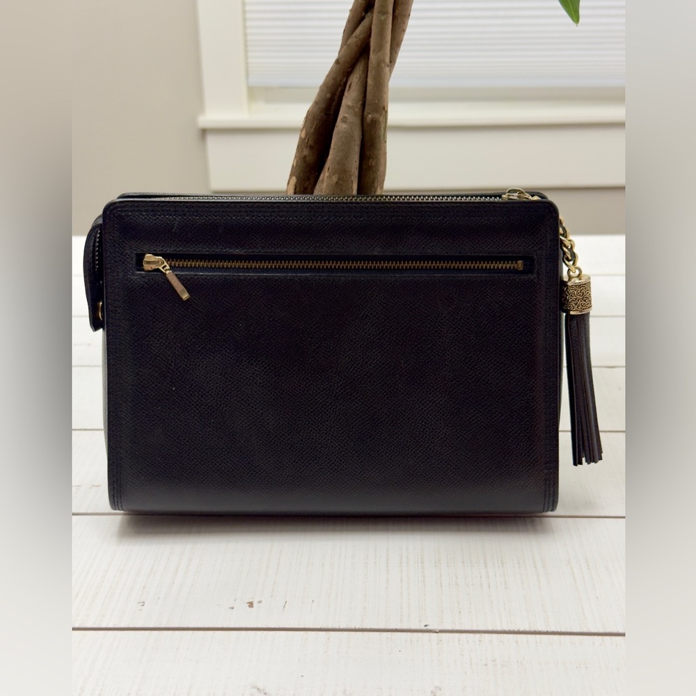 New Vintage VLTN Black Leather Clutch w Tassel - Picture 3 of 11